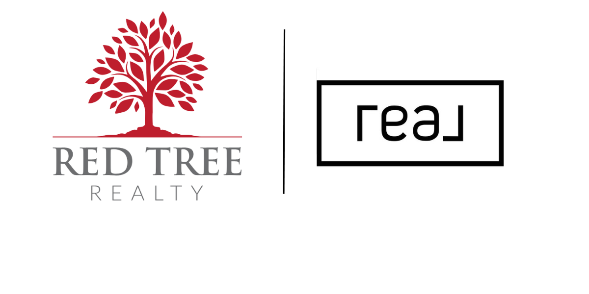 Logo of Red Tree Realty with a red tree icon on the left and the word 'Real' mirrored inside a black rectangle on the right.