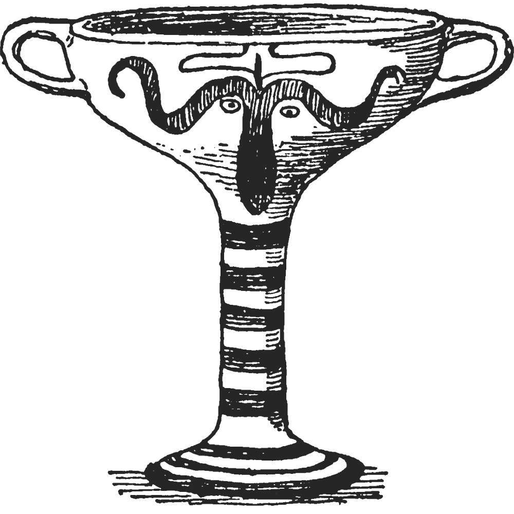 A black and white drawing of a goblet with a snake's head and body forming the bowl and stem.