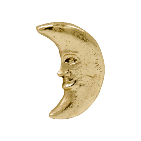 Golden crescent moon with a smiling face.
