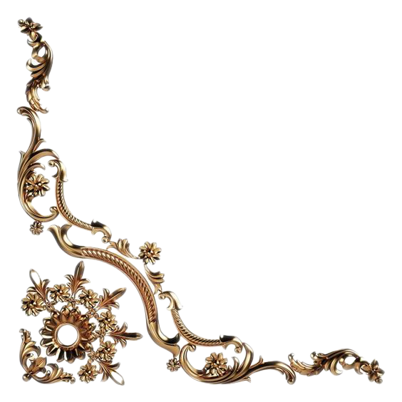 Decorative ornate floral corner design with gold and bronze accents.