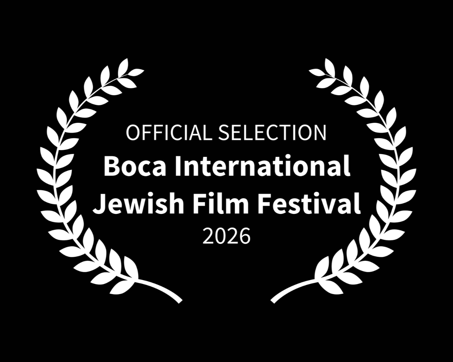 Black and white badge with laurel wreaths around the text: The Prophet Documentary Award "Official Selection Boca International Jewish Film Festival 2026" 