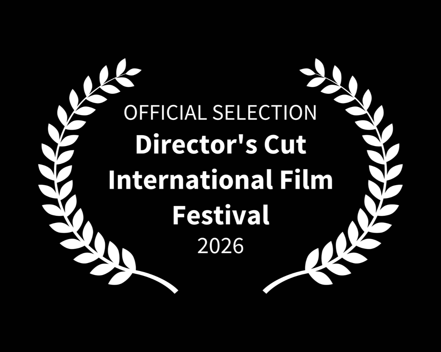 Black award badge with white laurel leaves and text that reads: The Prophet documentary award "Official Selection Director's Cut International Film Festival 2026".