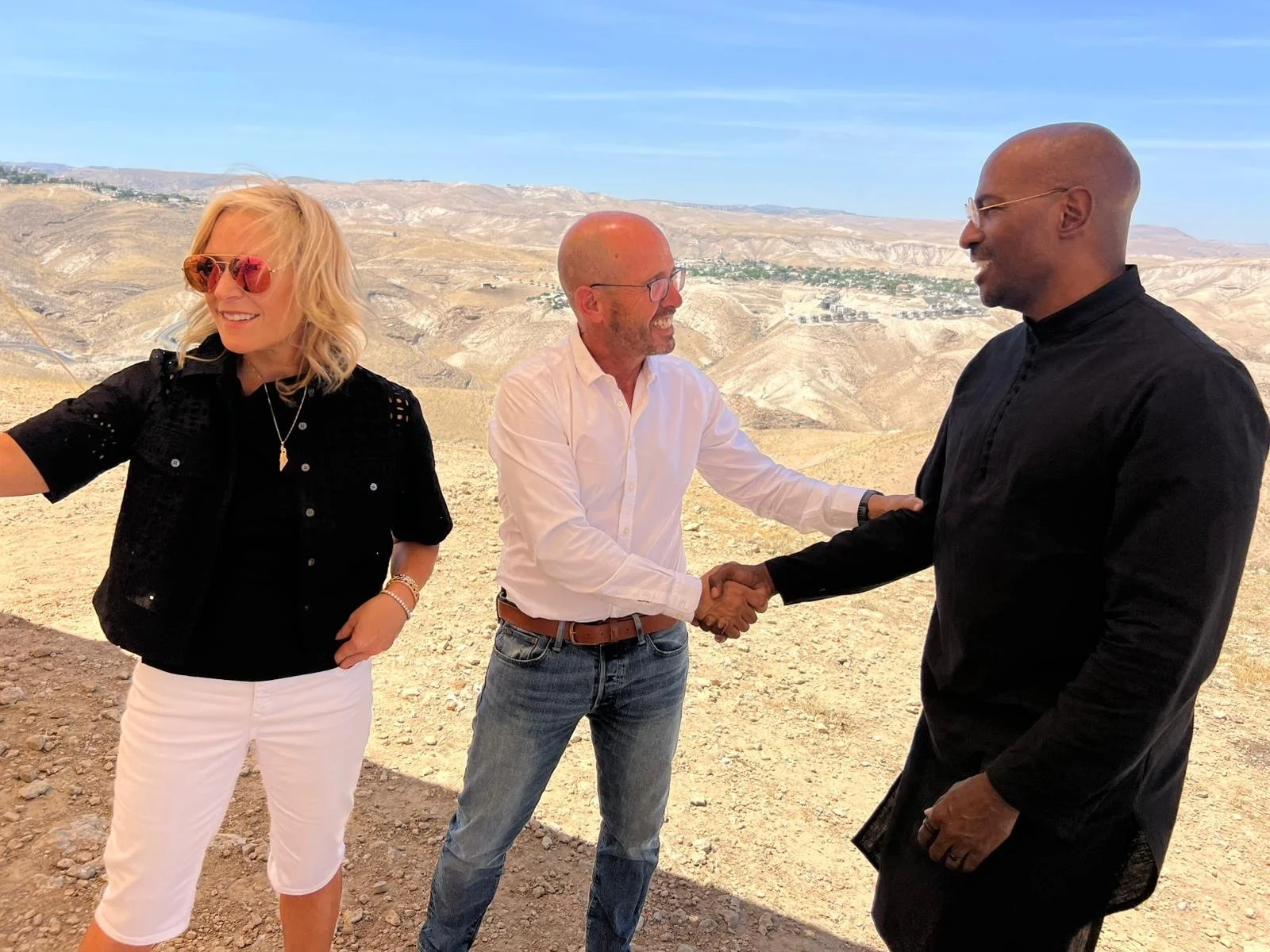Melissa Francis and Col. Erez Eshel in an interview and meeting setting during filming of The Prophet Documentary.
