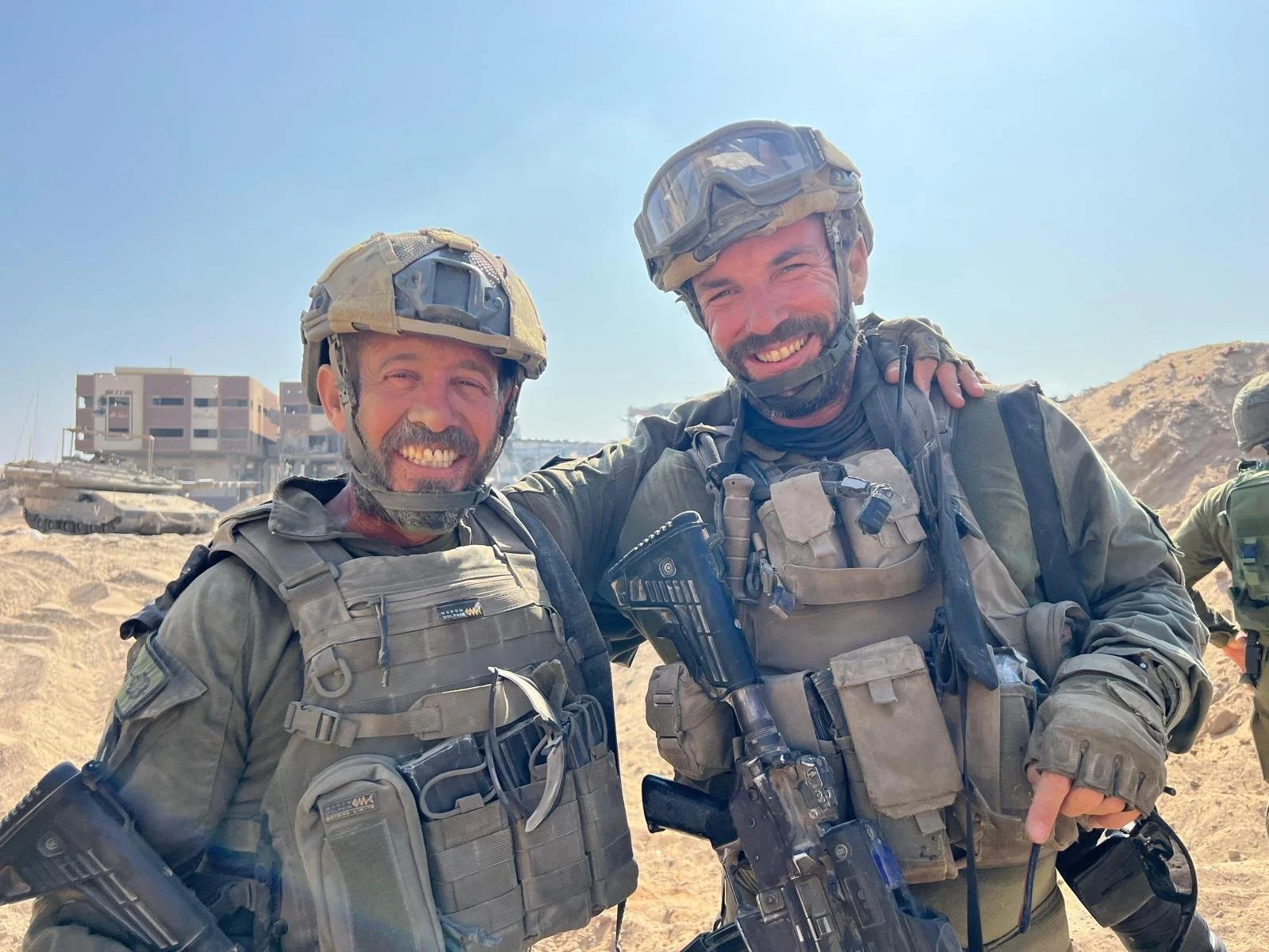 Col. Erez Eshel of the IDF in full combat gear with a fellow soldier Mati Shoshani.