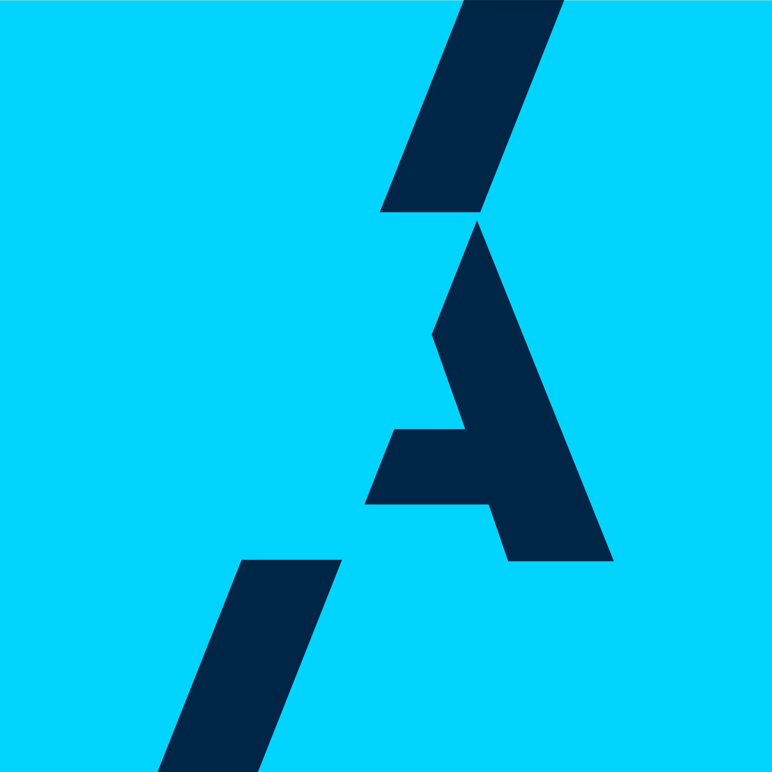 Bright blue background with bold black letter 'A' in the center.