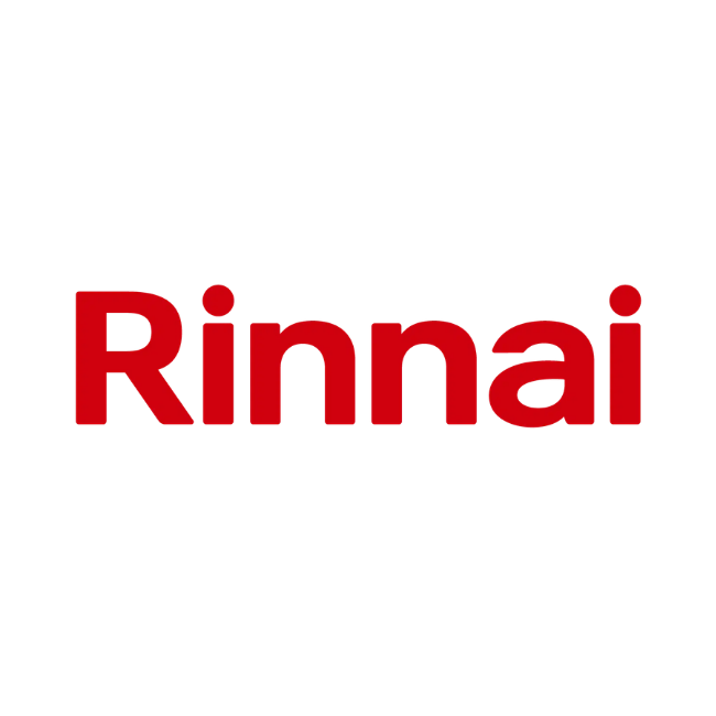Rinnai logo with black Japanese characters and bold red text on a white background.