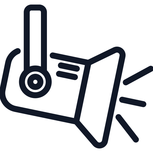 Icon of a loudspeaker with a thermometer indicating high temperature.