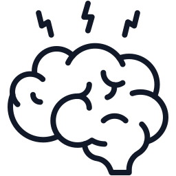 Illustration of a brain with lightning bolts indicating headache or pain
