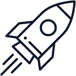 Simple line drawing of a rocket taking off, with flames and smoke beneath.