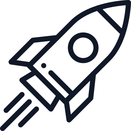 Outline of a rocket launching with smoke or flames at the bottom.
