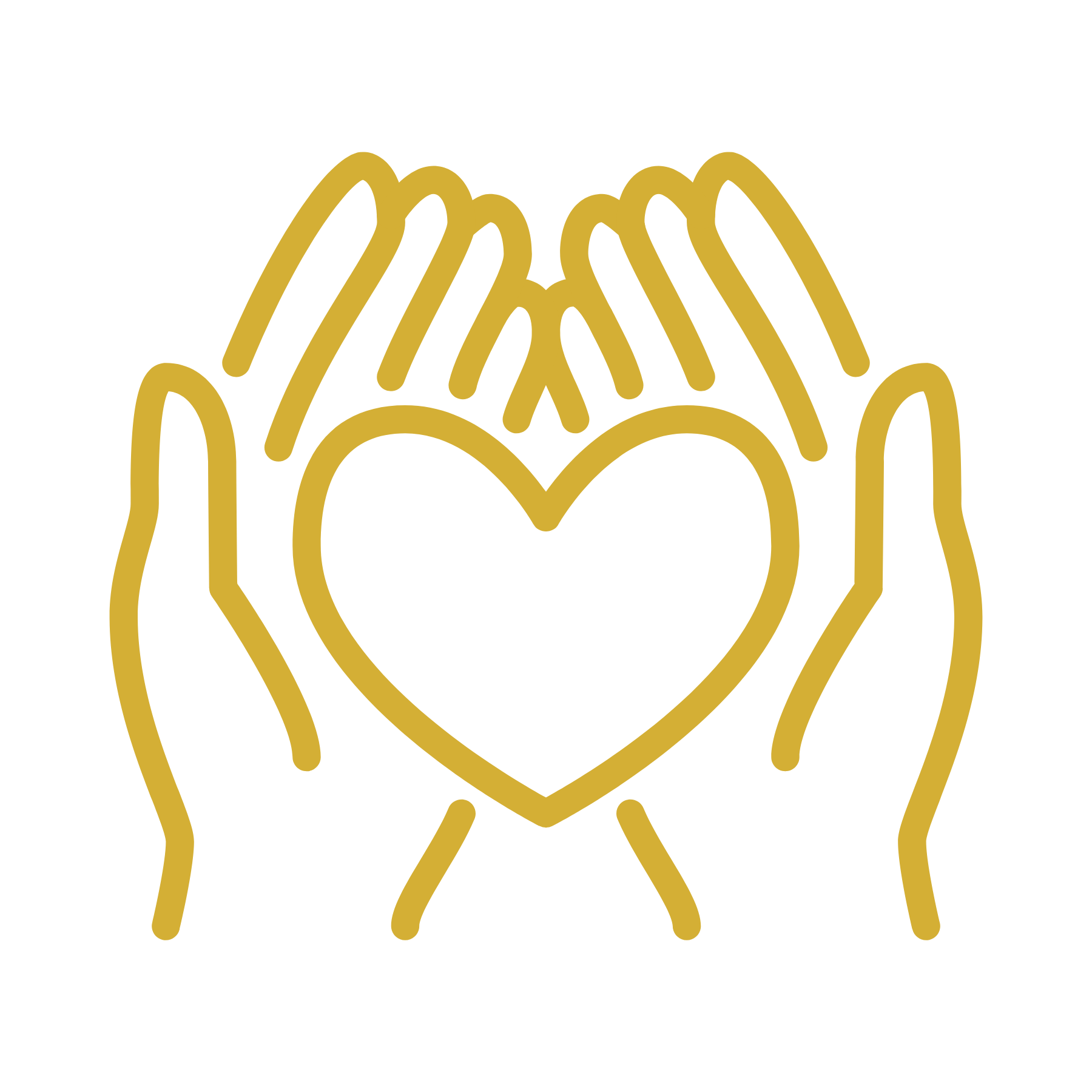 Outline drawing of two hands forming a heart shape with a smaller heart inside.