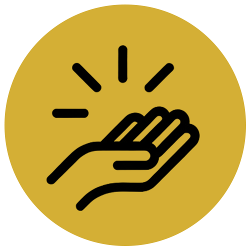 Illustration of a hand with lines indicating motion or emphasis in front of a yellow circular background.