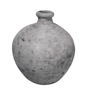 Ancient gray ceramic jar with a narrow neck and round body