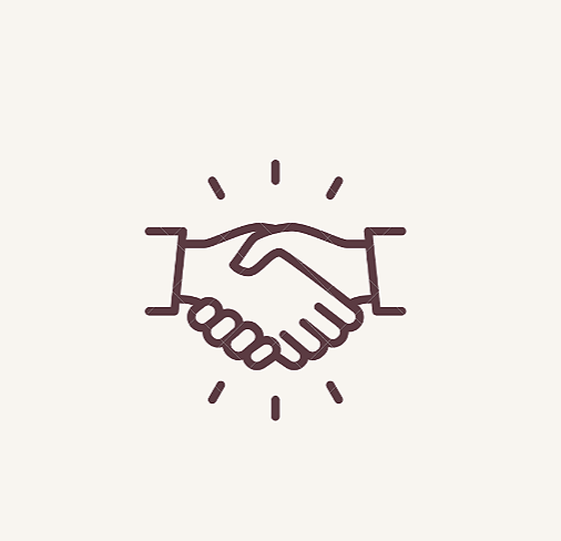 Simple line drawing of a handshake with radiating lines indicating positivity or agreement.
