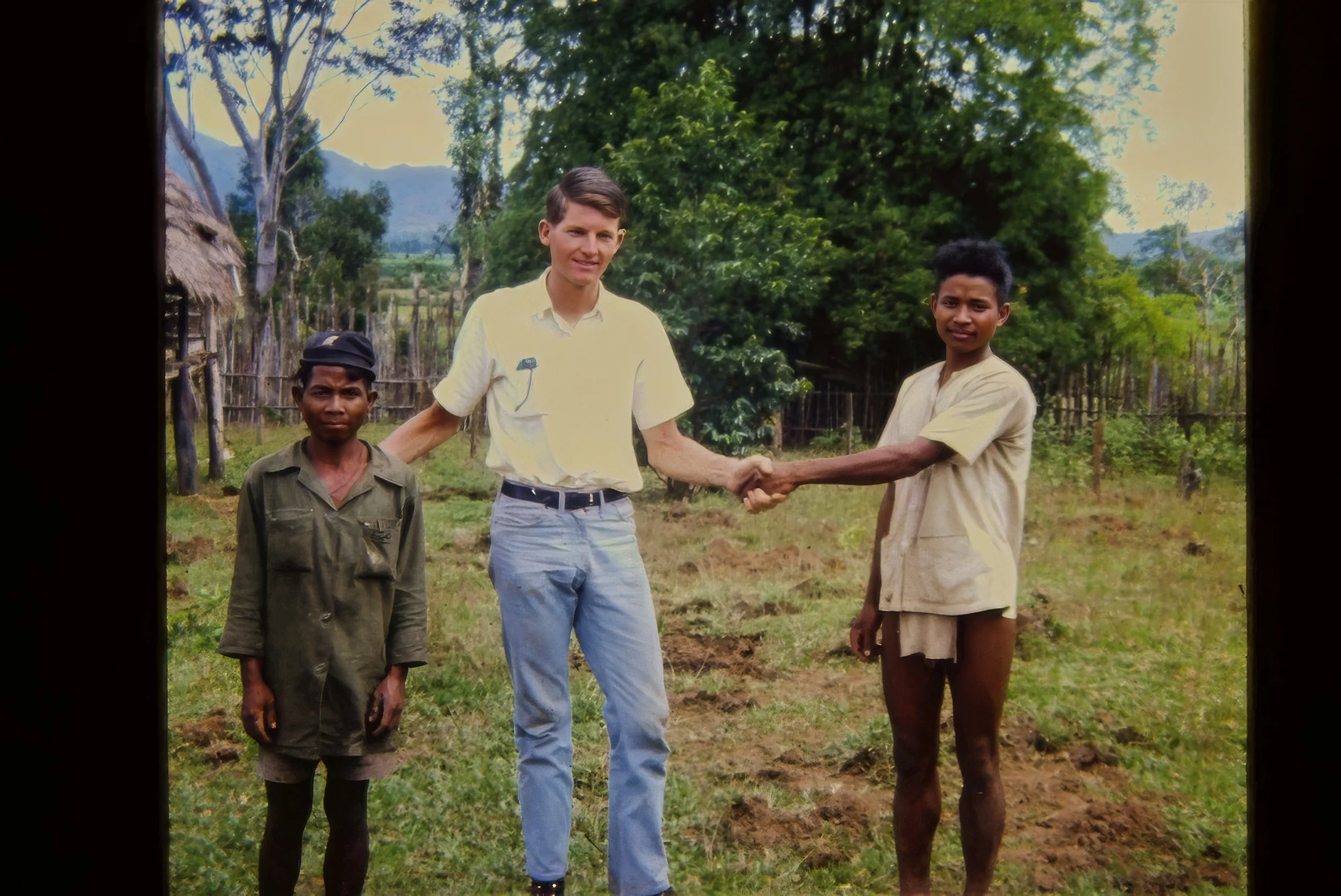 We just planted an orchard. Two Montagnards and me., 1967. Vietnam