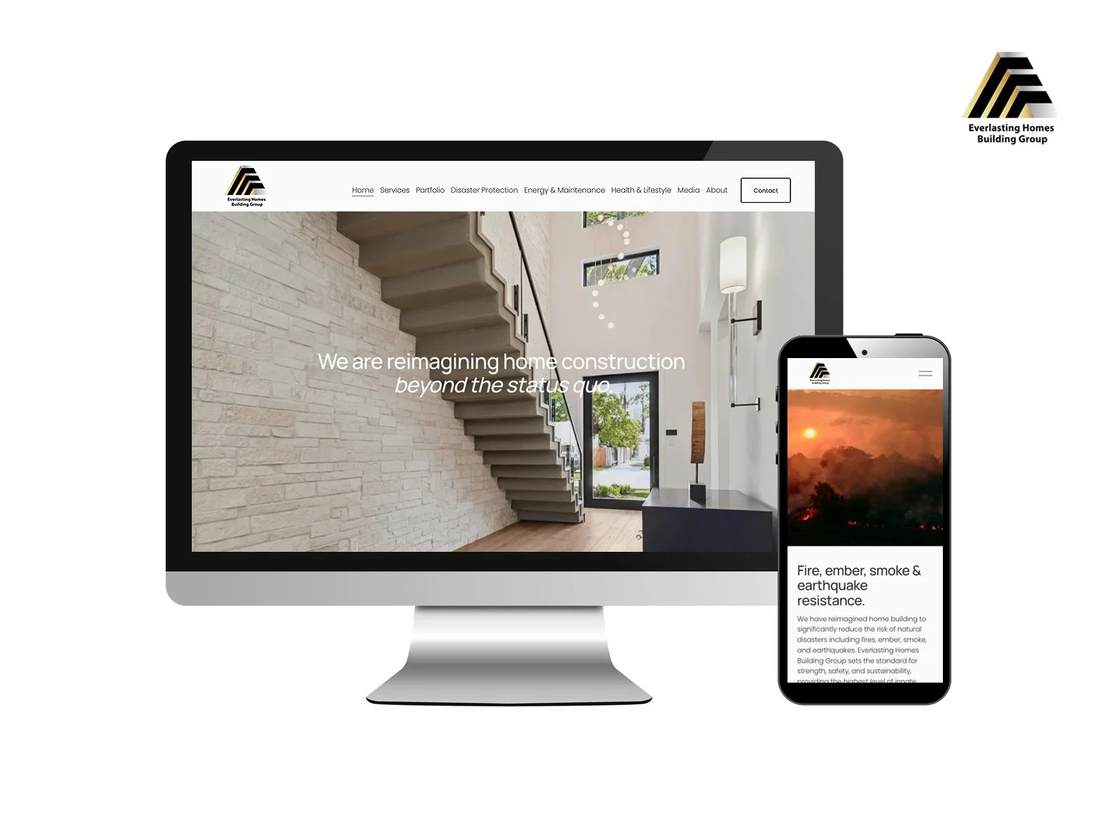 Desktop and mobile snapshots of luxury homebuilder website, showcasing my strategic creative direction, design, and content.
