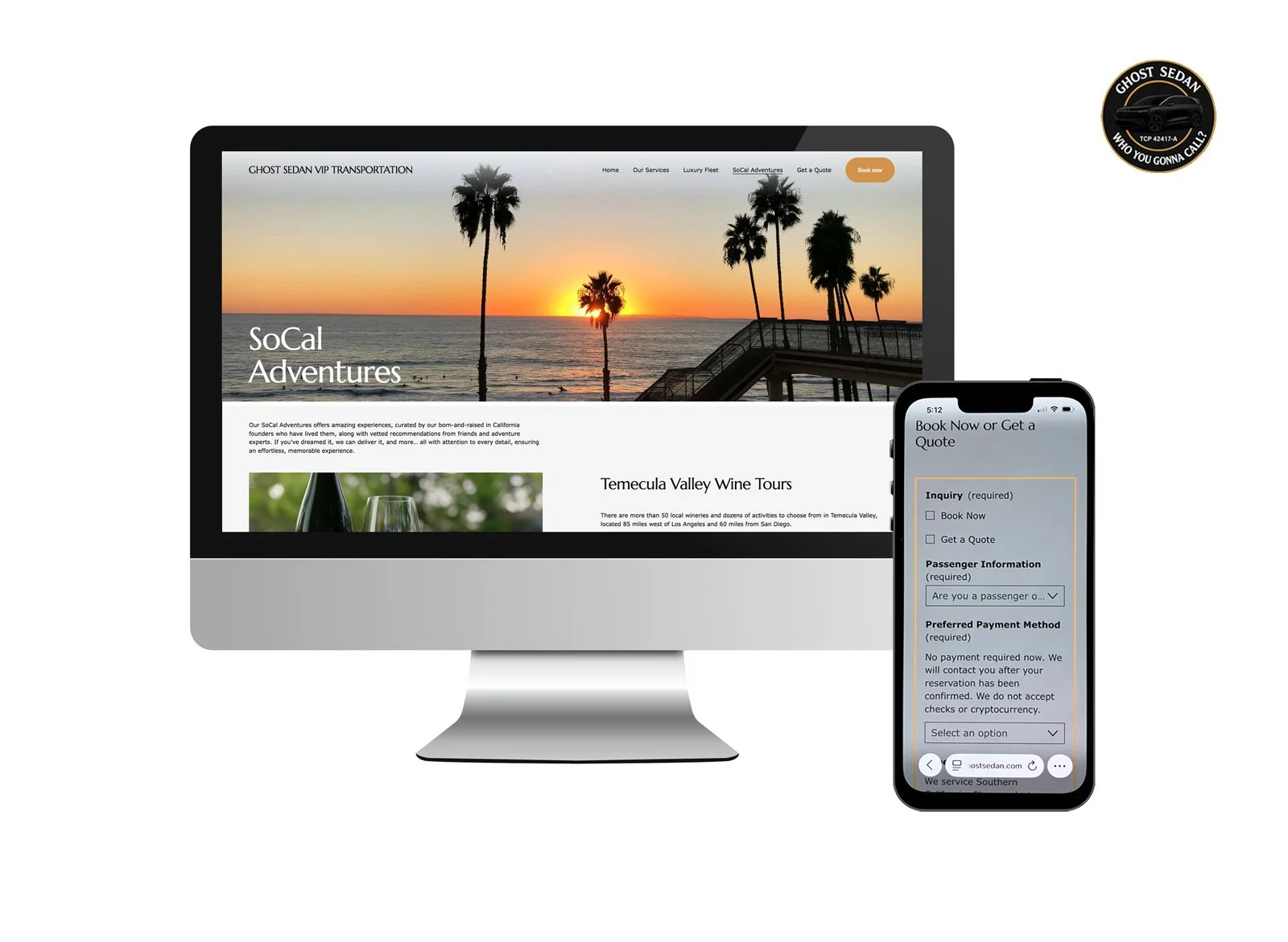 Desktop and mobile snapshots of a booking form that I integrated into a client website as an economical digital solution.