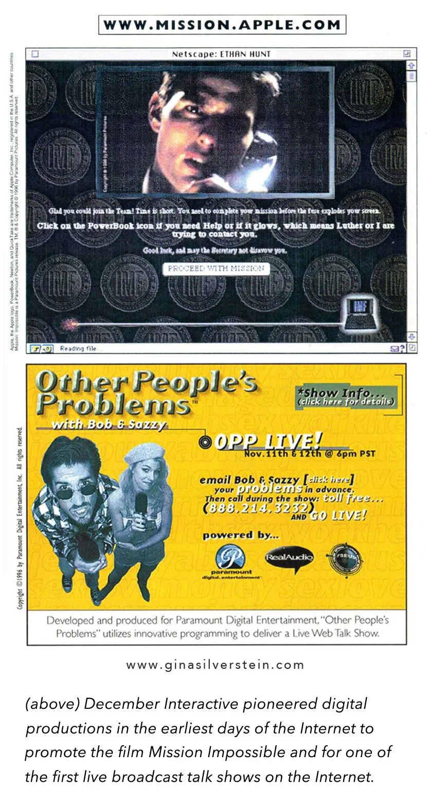 A snapshot of two 1996 trail blazing websites that showcase the start of my digital creative development and production.