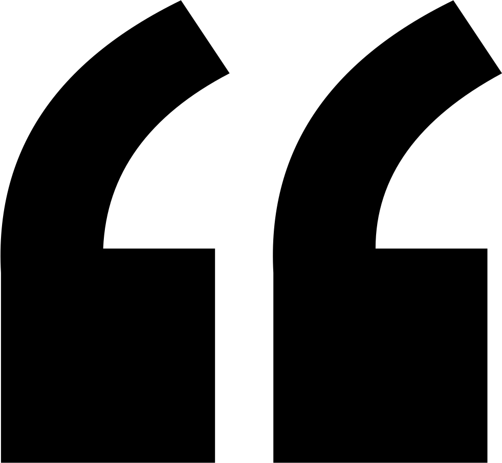 Two white quotation marks on a black background, stylized as if opening a quote.