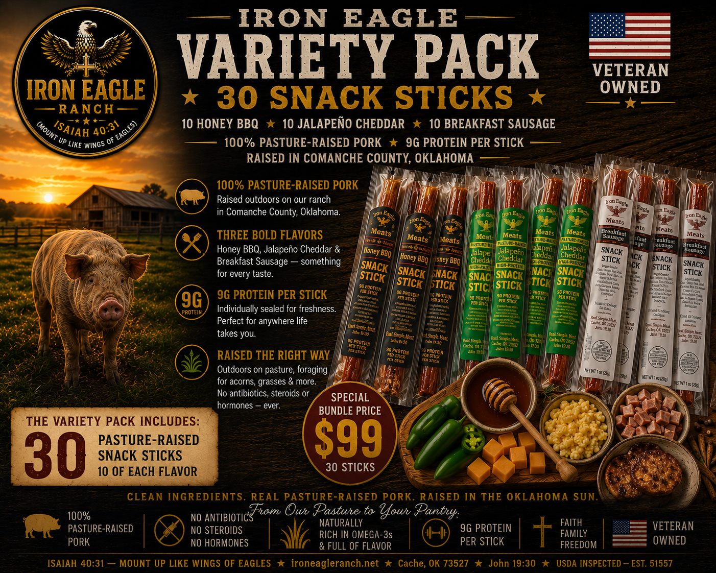 Variety Pack (30 Sticks) — $99 ⭐Pasture-Raised Gourmet Snack Sticks ⭐ SHIPPING INCLUDED