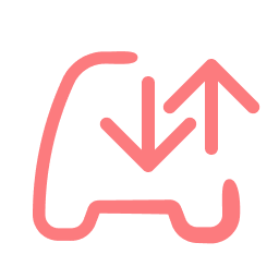 Pink outline of a graph with an arrow pointing downward and upward.