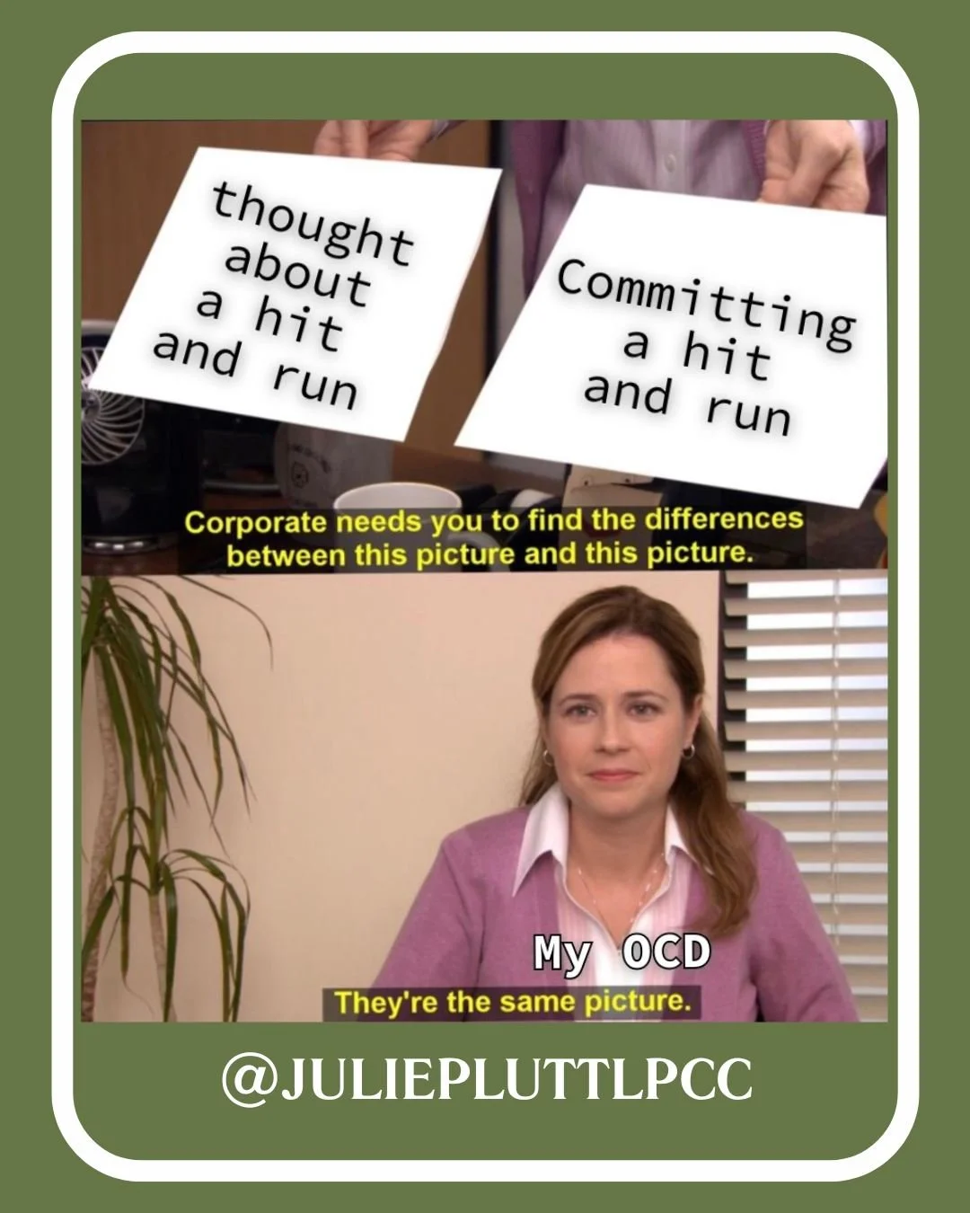 Happy #MemeMonday!

#OCD #OCDawareness #OCDTherapy #ERPtherapy #queertherapist #ocdrecovery #anxietytherapy #ocdtherapyCA #OCDtherapyMN #ocdtreatment #ocdmeme #intrusivethoughts