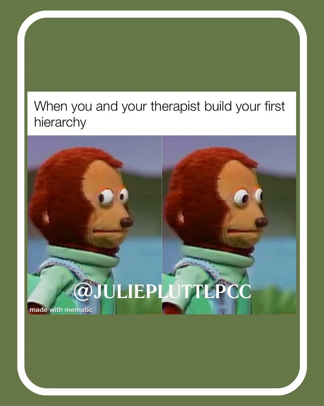 Happy #MemeMonday!

A hierarchy is typically used in therapy to help organize your exposures from the least to most distressing. The initial creation of the hierarchy tends to cause a lot of anxiety and distress in people because it can feel overwhel