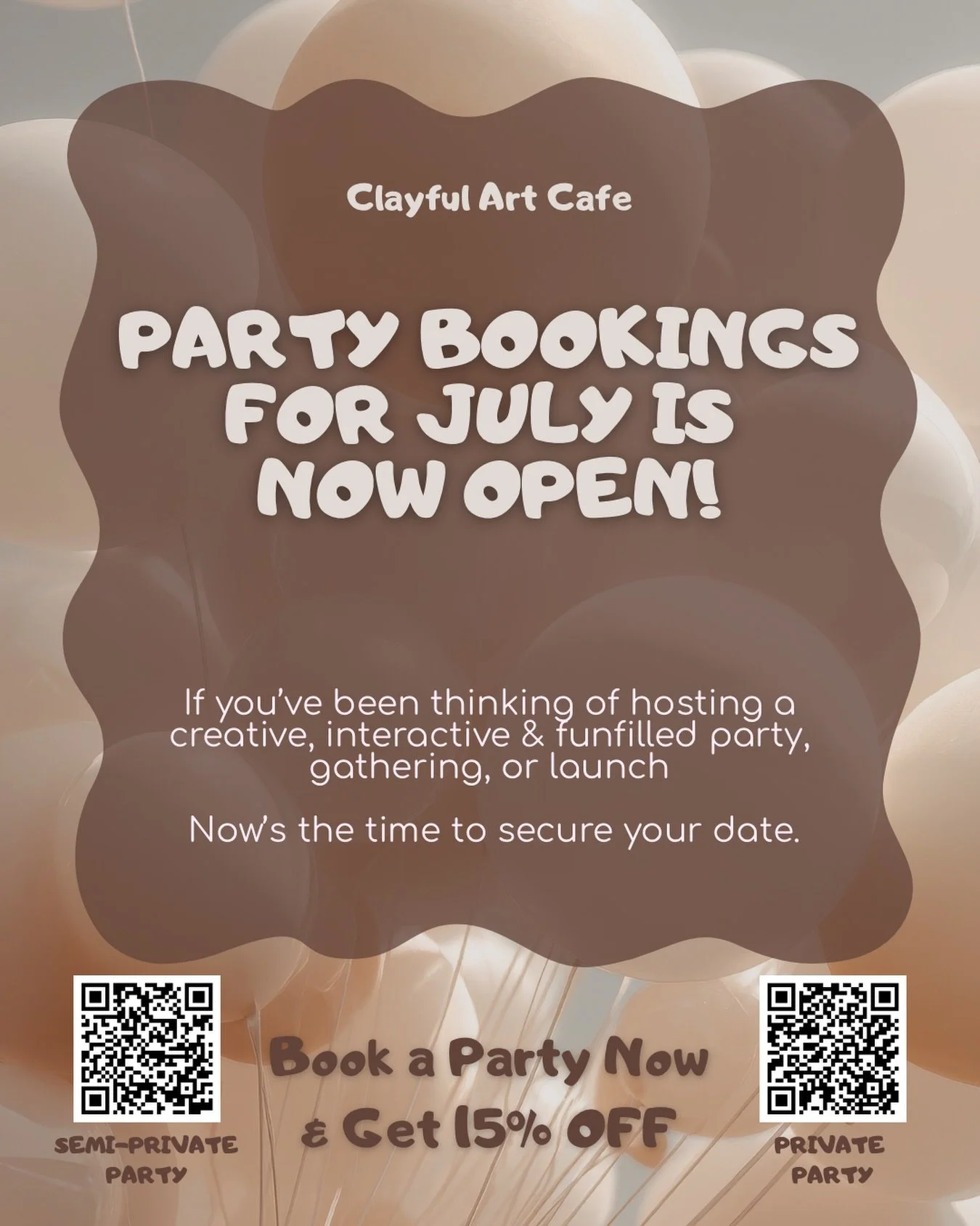 🎨clayfulartcafe
🎉Celebrate your special moments at Clayful Art Cafe🎉
Host your birthday, team event, or private gathering in our creative studio and enjoy painting your own pottery with your favorite people.💞

💫Semi-Private Parties: 8-15 guests 