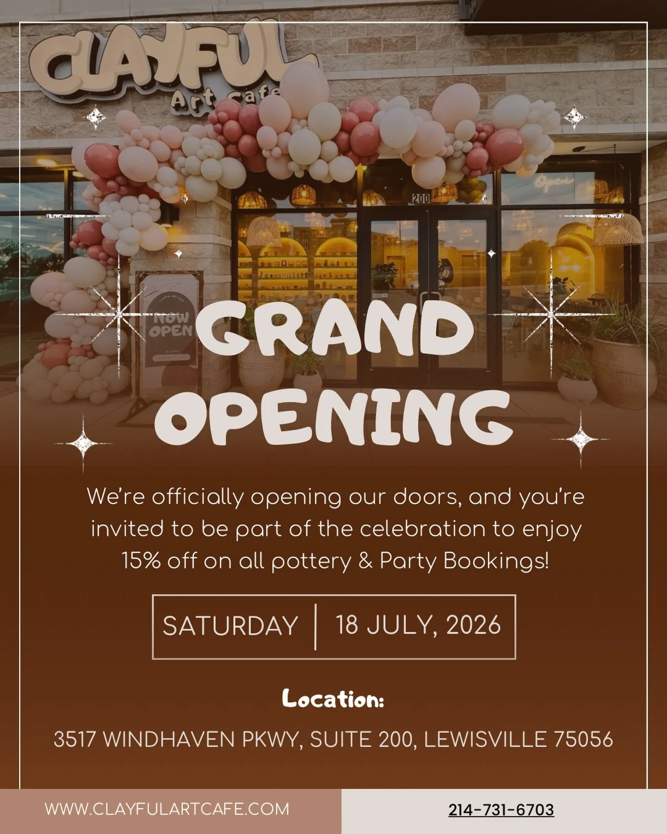🎨 Clayful Art Cafe Grand Opening! 🏺 
Looking for a fun and creative activity? Visit our paint your own pottery cafe and design your own ceramic pieces with friends and family.
Now officially open &mdash; see you at
Clayful Art Cafe! ✨

#ClayfulArtC
