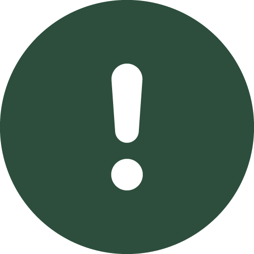 A dark green circle with a black exclamation mark inside.