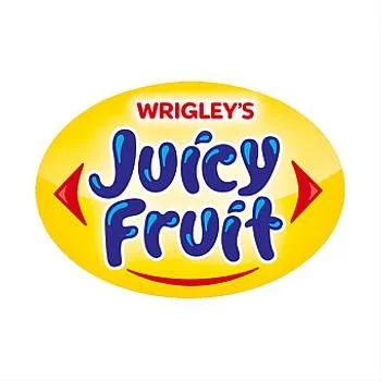 Wrigley's Juicy Fruit chewing gum logo on a yellow oval background.