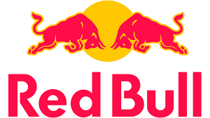 Red Bull logo with two red bulls charging towards each other in front of a yellow sun.