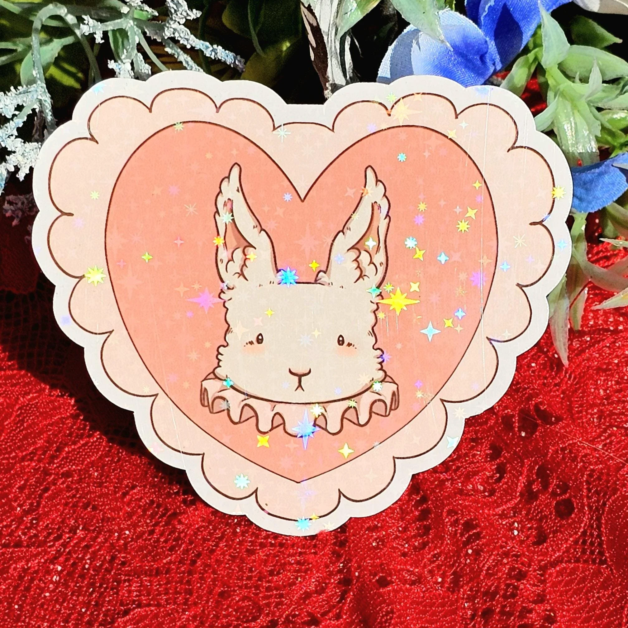 Holographic Bunny Heart Sticker