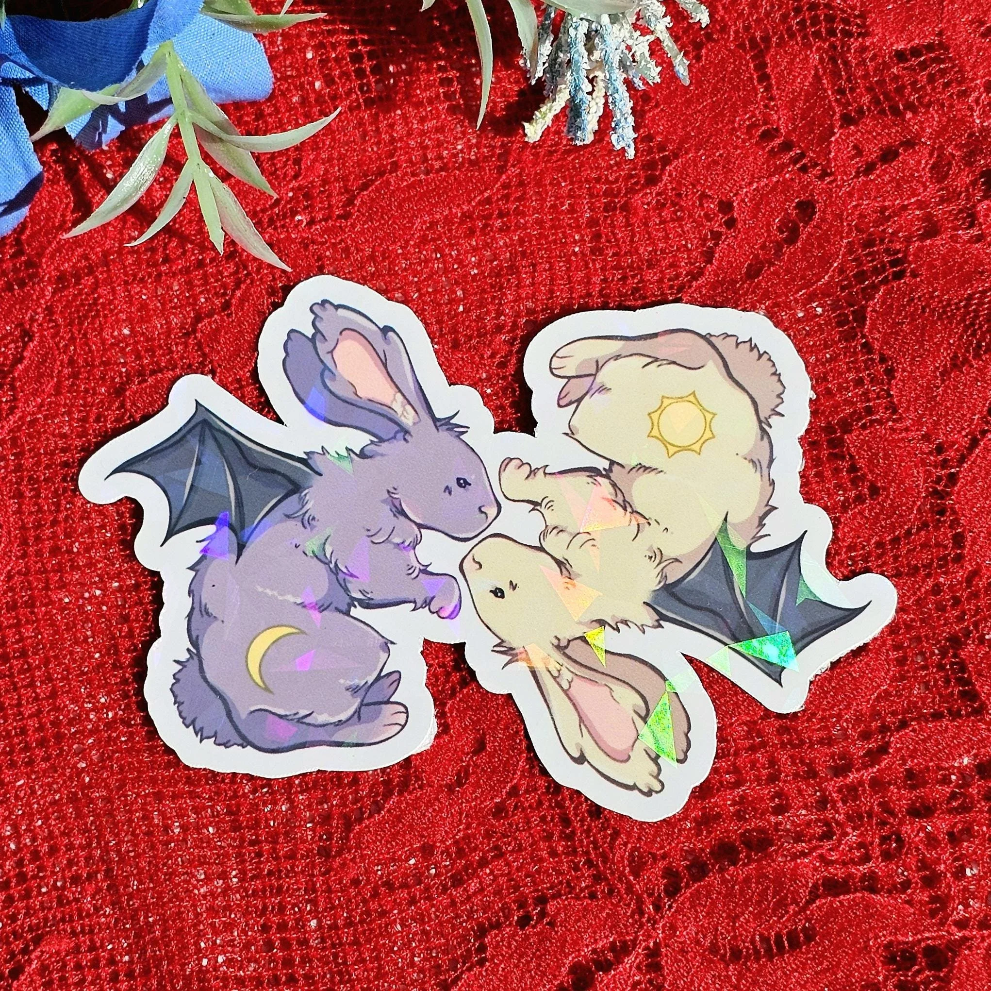 Kawaii Holographic Sun & Moon Bunny Sticker