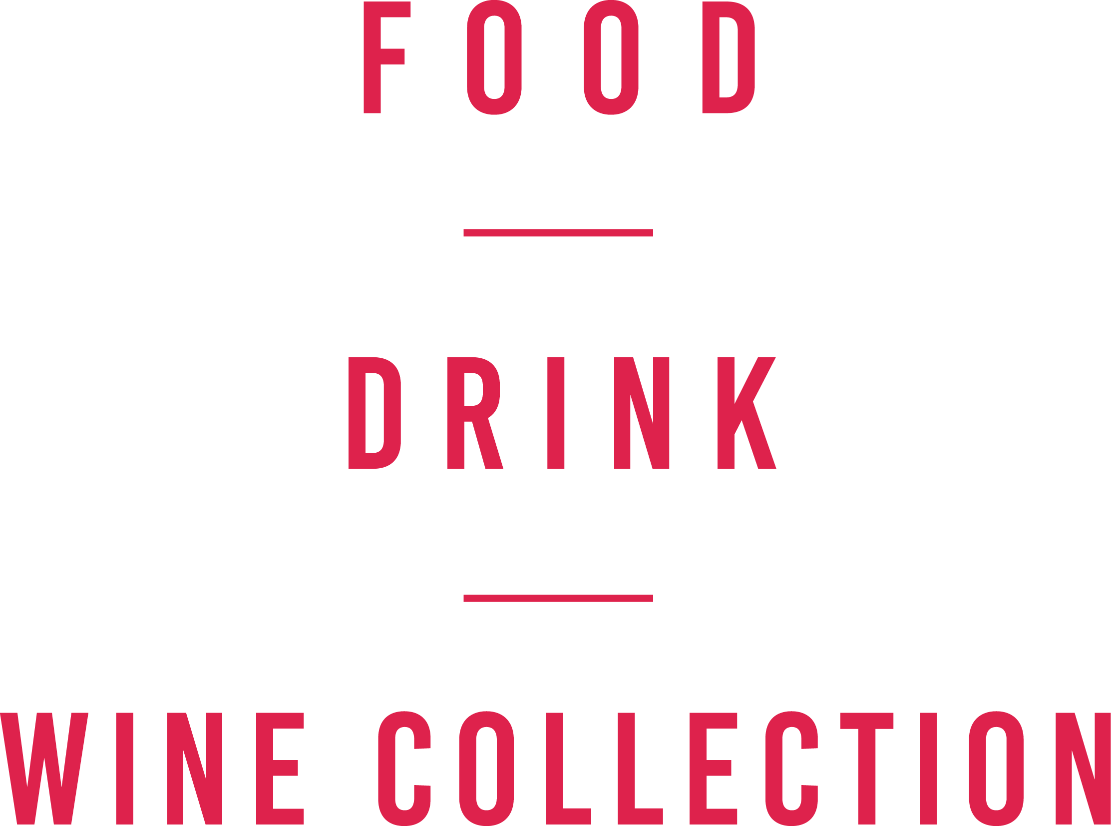 Text graphic with bold letters reading 'Food = Wine + Education'. 'Wine' and 'Education' are in pink, with 'Wine' in larger font at the bottom. The background is black.