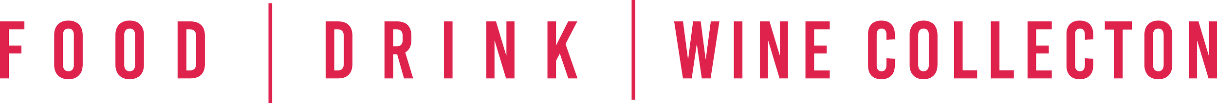 Text reading 'Food Drink Wine Collection' in pink letters on a black background.