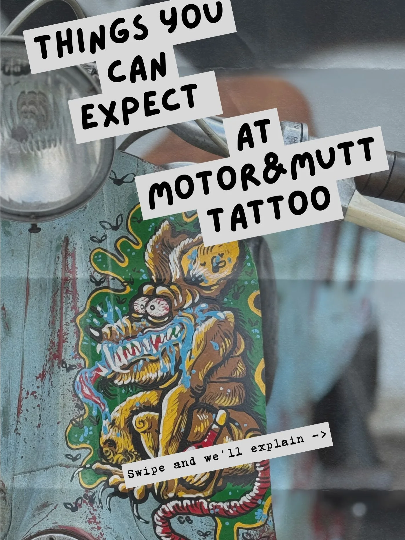 A few things you should probably know before you come hang out with us&hellip; 

Swipe &rarr; and get acquainted with the Motor &amp; Mutt experience.

🐕 Dogs
🏍️ Motorcycles
🩸 Tattoos
🖤 Zero judgment
🔥 And hopefully a tattoo you fucking love

Co
