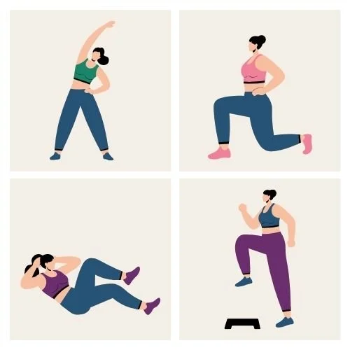 Four women doing warm-up exercises