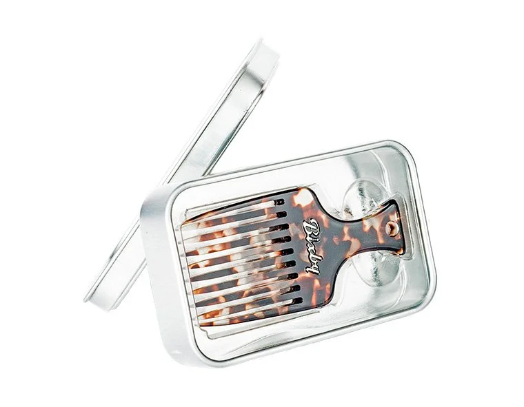 Bixby Beard Pick handcrafted from Italian acetate in metal travel tin.