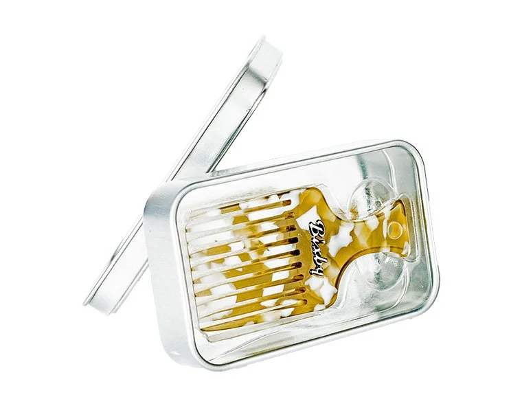 Bixby Beard Pick handcrafted from Italian acetate in metal travel tin.
