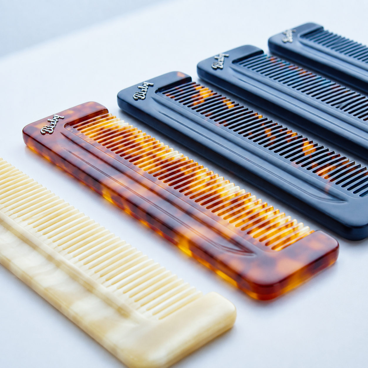 Bixby The Original combs showing how Italian acetate color and pattern interact with the original Bixby designs.