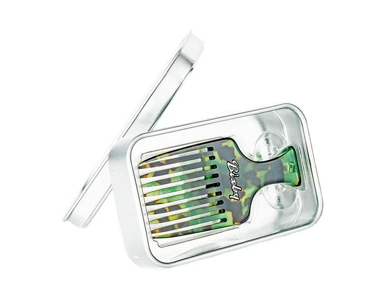Bixby Beard Pick handcrafted from Italian acetate in metal travel tin.