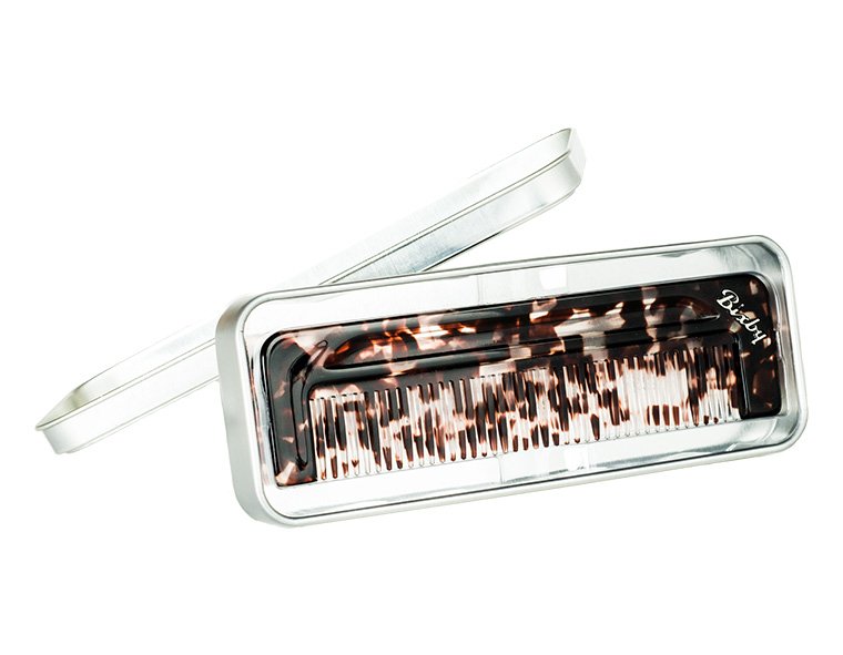Bixby Fine Tooth Comb handcrafted from Italian acetate with signature metal inlay.