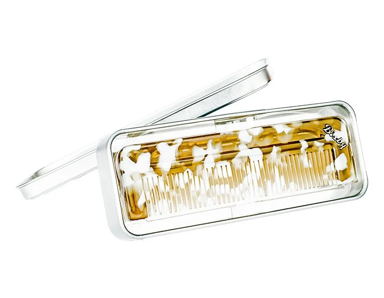 Bixby Wide Tooth Comb handcrafted from Italian acetate with signature metal inlay.