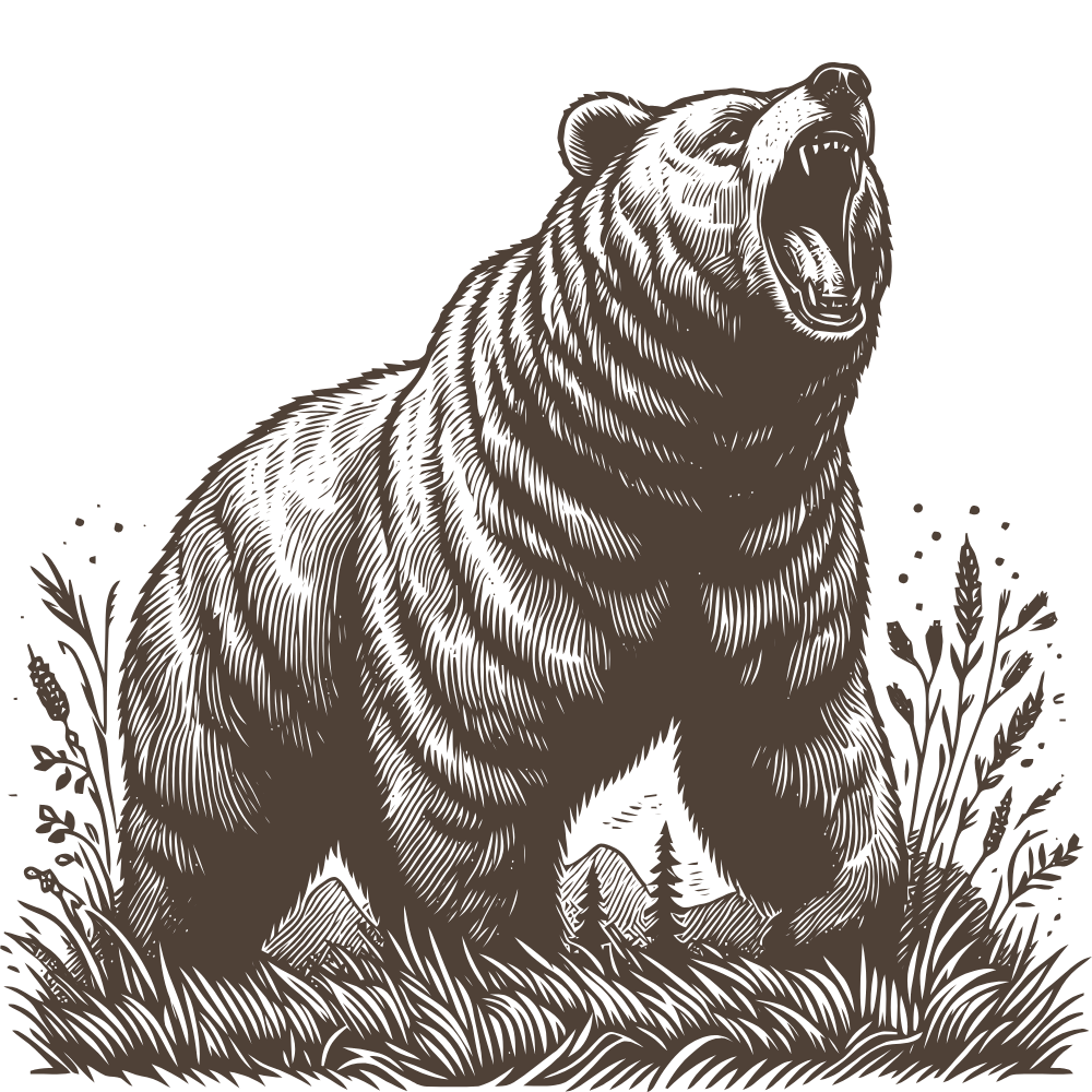 An illustration of a roaring bear