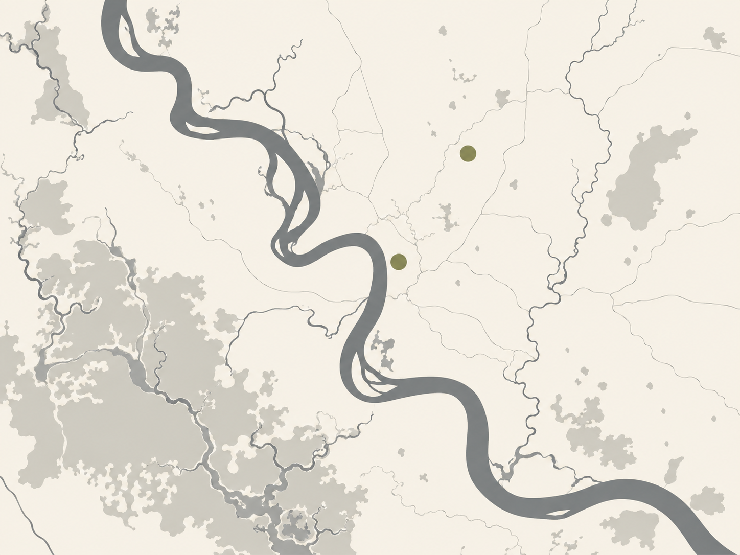 Stylized service-area map for Young Homes across Central and Greater Baton Rouge