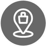 Icon of a location pin with a lock symbol inside