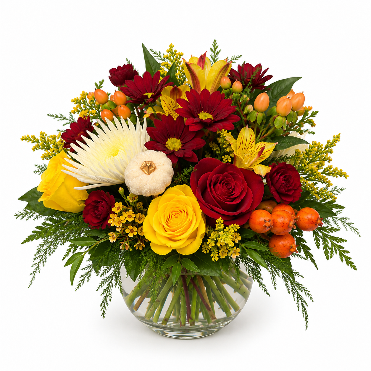 Autumn Harvest Bouquet in Glass Bowl.png
