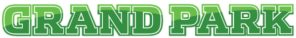 Grand Park sign in green block letters