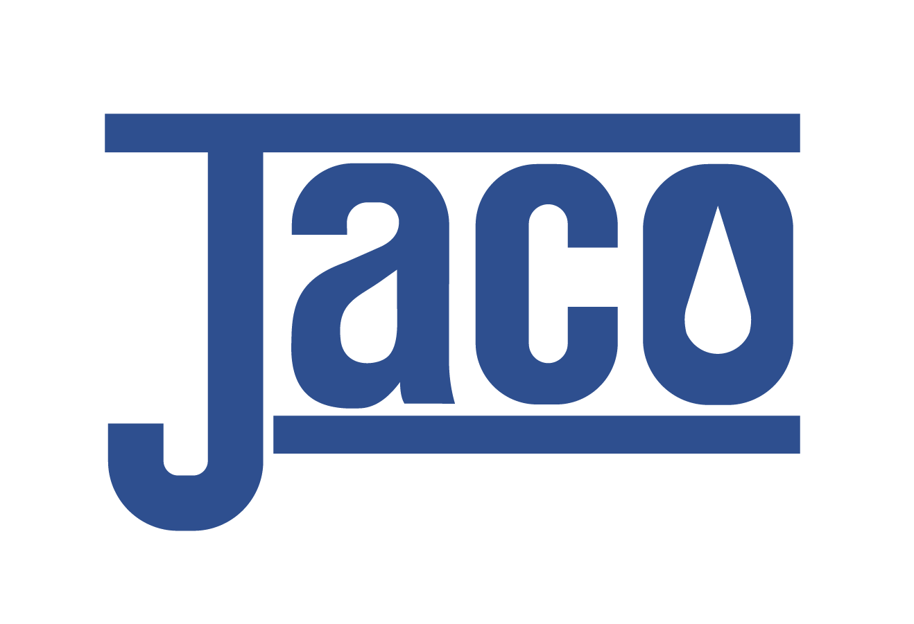 Logo of TACO with the letters in blue, the T is stylized with a horizontal bar on top and a vertical bar on the left.